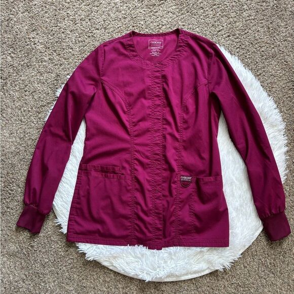 Cherokee Jackets & Blazers - Cherokee Scrub Jacket Snap Front Burgundy Medical Long Sleeve Womens Size XS